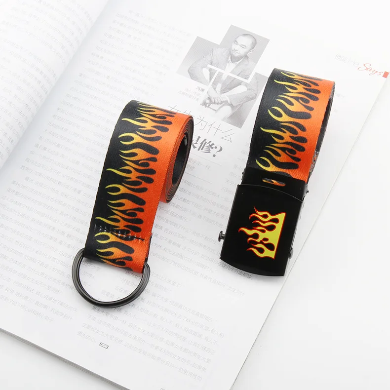 Пояс в стиле Харадзюку для мужчин и женщин, модный холщовый пояс в стиле хип-хоп, в европейском и американском стиле, индивидуальный Повседневный декор с рисунком пламени