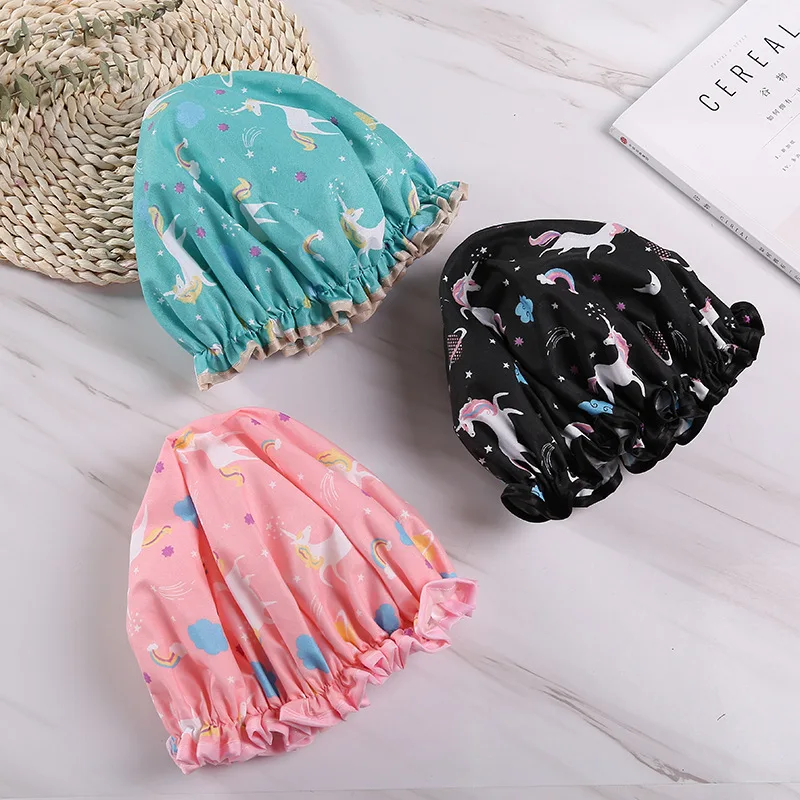 2022 new adult female printed shower cap PEVA double layer waterproof shower OEM customized shower cap