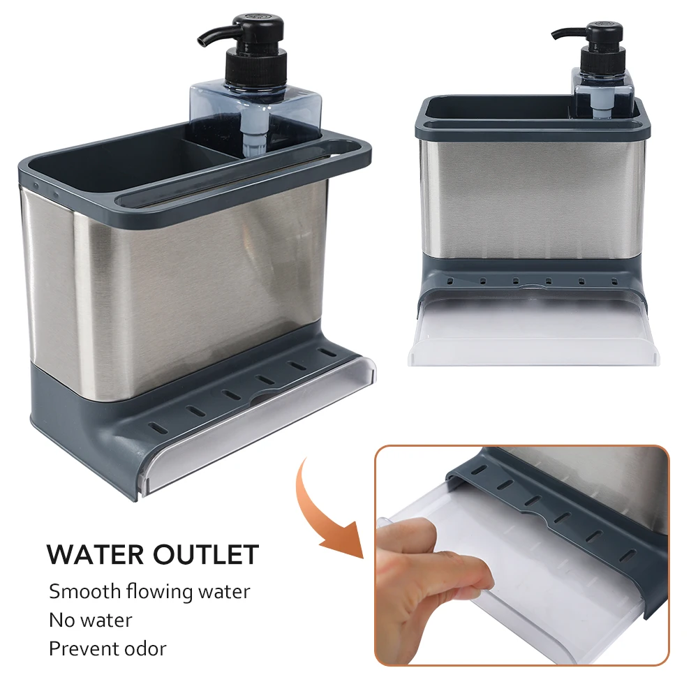 Masthome Kitchen Cleaning Tools Drying Stainless Steel Sink Caddy With Soap Dispenser Bottle Sponge Holder For Kitchen Sink