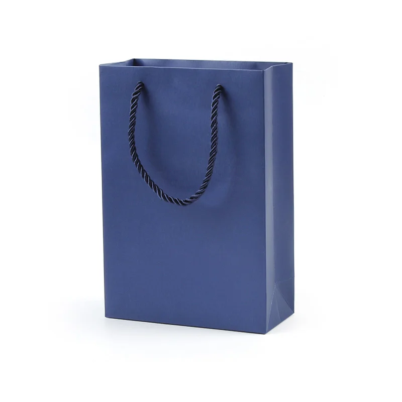 Customized printed logo black cardboard royal blue paper shopping packaging gift bag for online shop