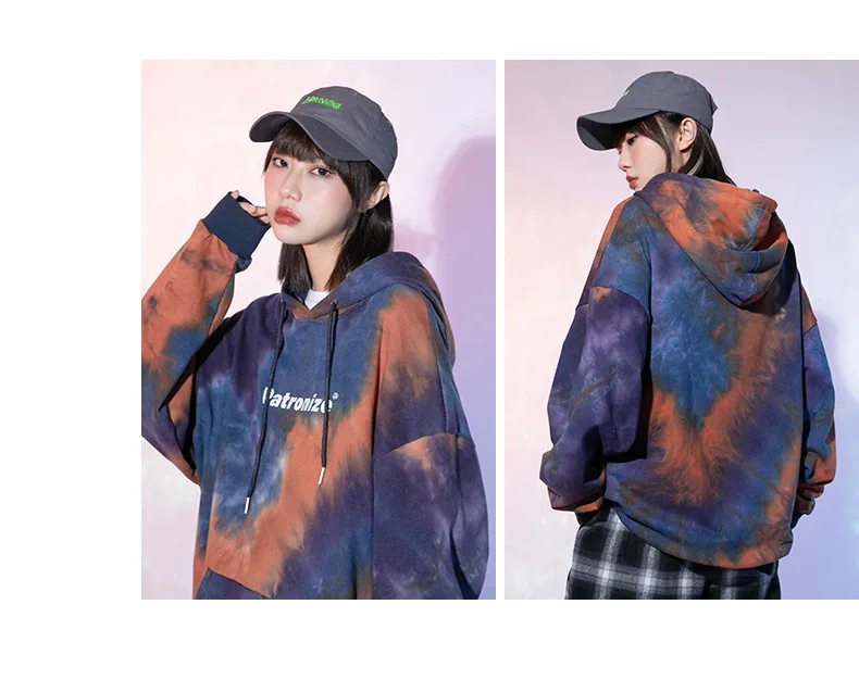  Low MOQ drop shipping fashion plain style custom hoodies and sweatshirts Tie Dye Hoodie Men Loose Street wear Drop