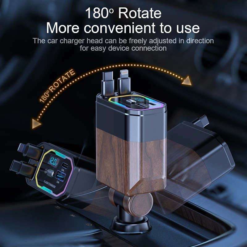 Hot Selling 4-in-1 Retractable 12V/24V C Type USB Port Car Charger Cyberpunk Design Style Efficient Wireless Adapter Made PC
