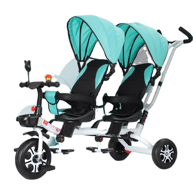 Twin tricycle baby stroller 1 to 5 years old baby stroller can be turned to push the guardrail parasol