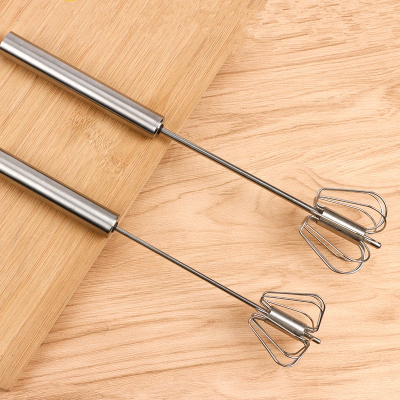 Stainless Steel Semi-automatic Egg Whisk - 3PCS Hand Push Rotary Whisk Blender