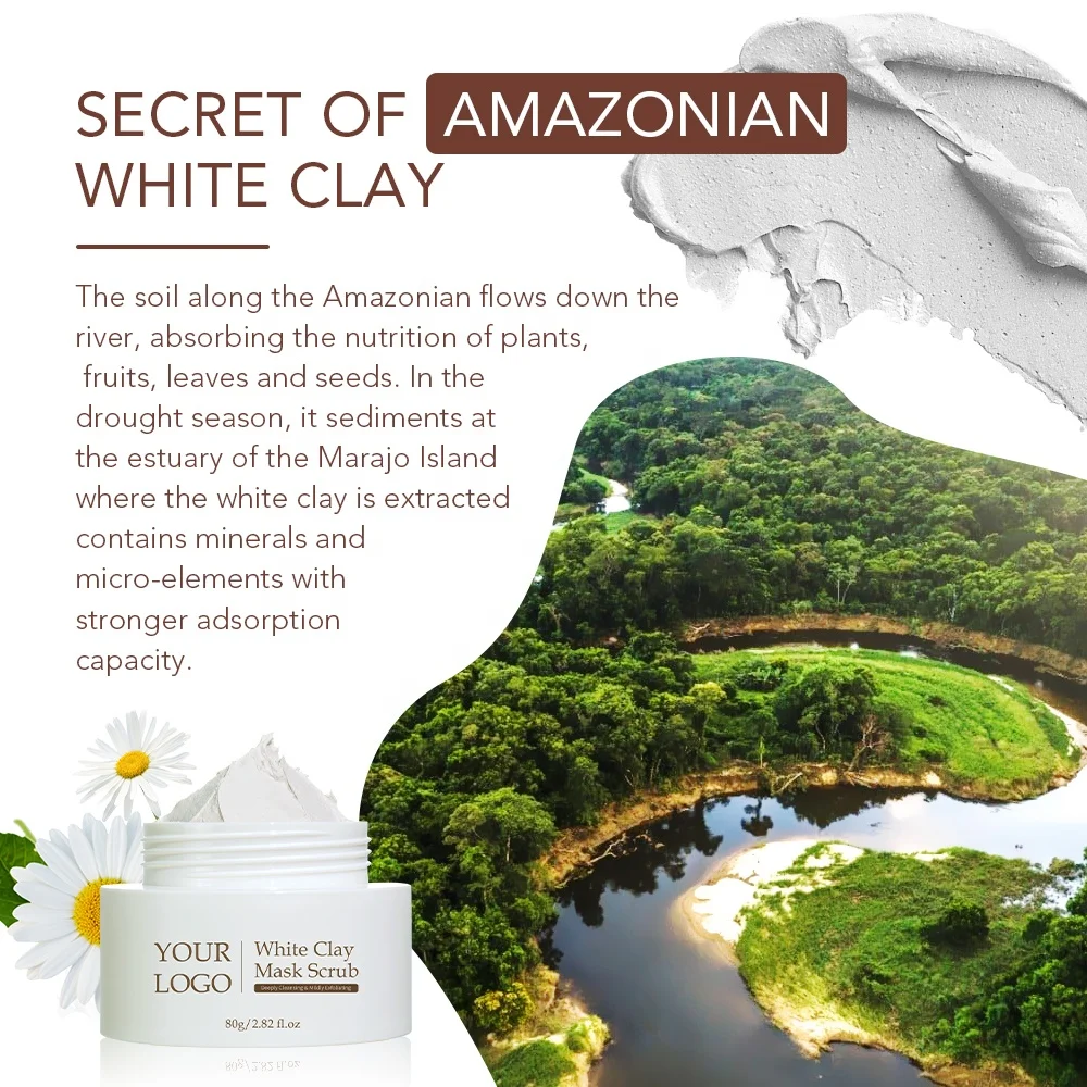 Custom Skin Brightening Oil Control Reduce Whiteheads Pore Cleansing White Kaolin Clay Facial Mask