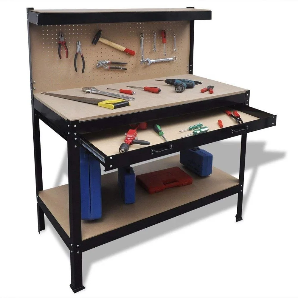 Metal Garage Workshop Work Bench Table Workstation DIY Workbench Steel Tool Storage Workbenches with Single Drawer