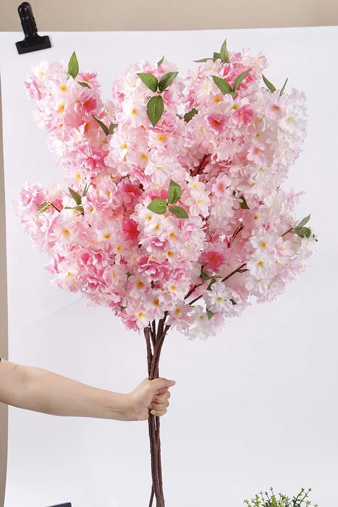 Hot sale  Artificial Pink Bulk Cherry Blossom Artificial Trees Flower Single Velvet Red Rose for wedding decoration