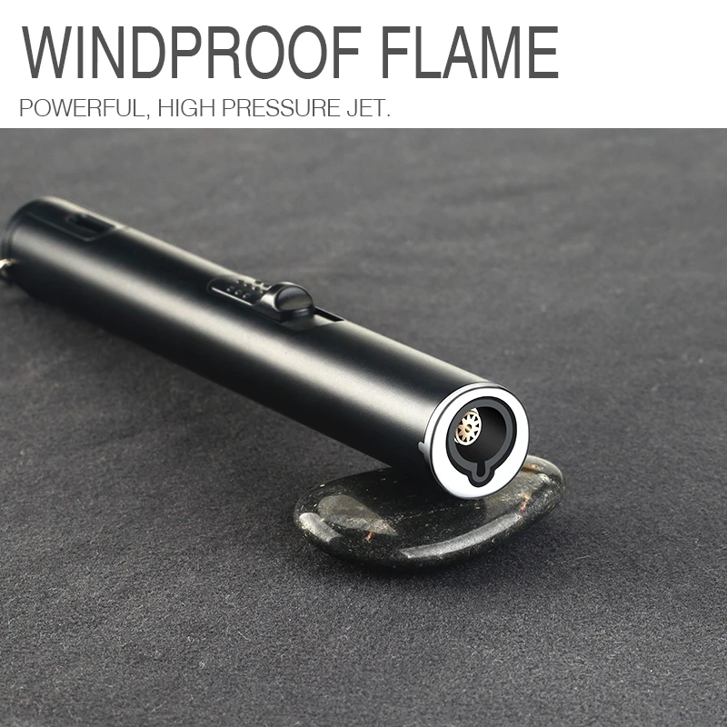 Original Factory Long Metal Jet Flame Windproof Butane Kitchen Gas Torch lighter with Fuel Level Window