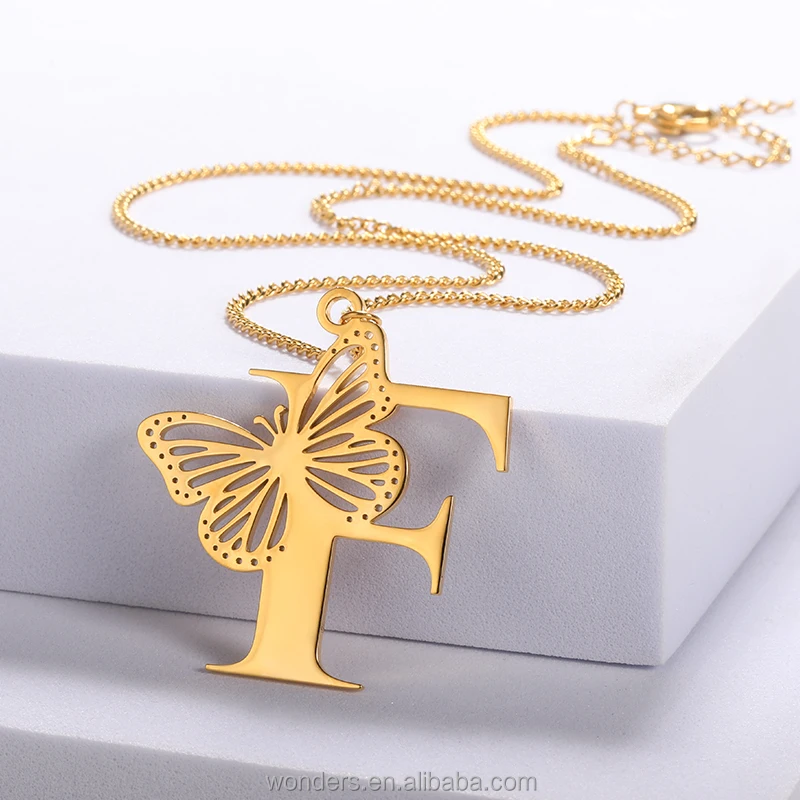 Inventory Stainless Steel Women Necklace Butterfly Initial Alphabets S M J Necklaces