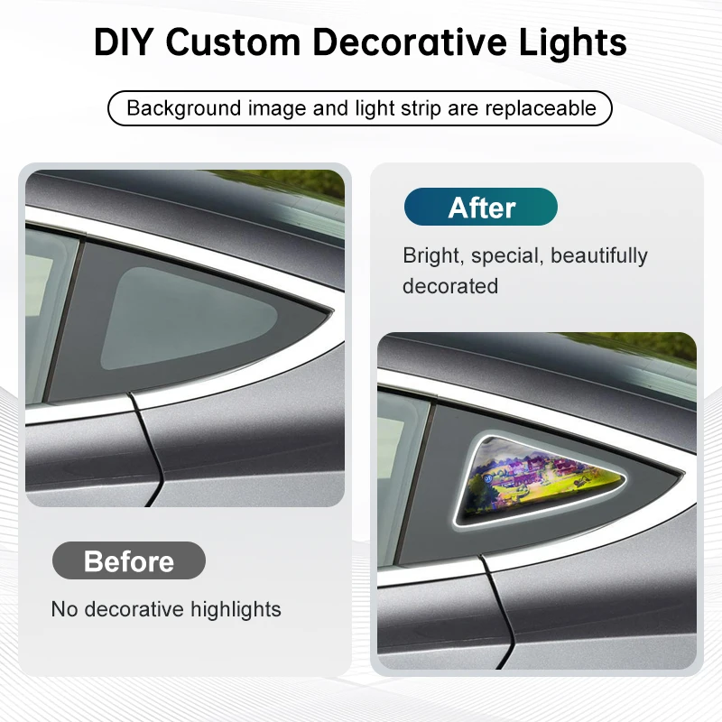 Road Top Night Light Ornaments Lamp Car Triangle Window Ornament Decoration Gift for Tesla Model 3 (All model Years)