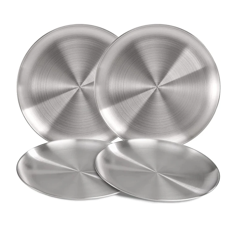 10inch 26cm Camping Picnic Outdoor Stainless Steel Camping Plates Meat Salad Plates Steak Serving Dishes