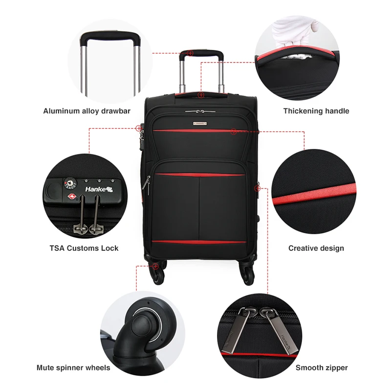 Hanke durable waterproof Oxford cloth 4 spinner 360 degree wheels luggage case soft nylon suitcase