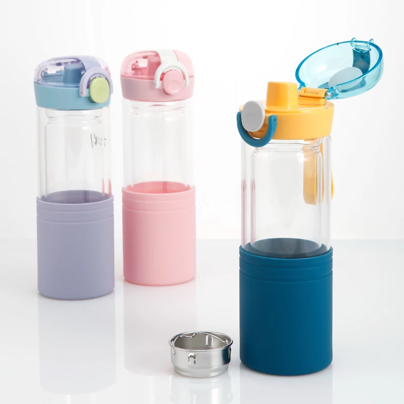 Лидер продаж стеклянная детская Милая школьная герметичная Изолированная портативная бутылка для воды с логотипом под заказ