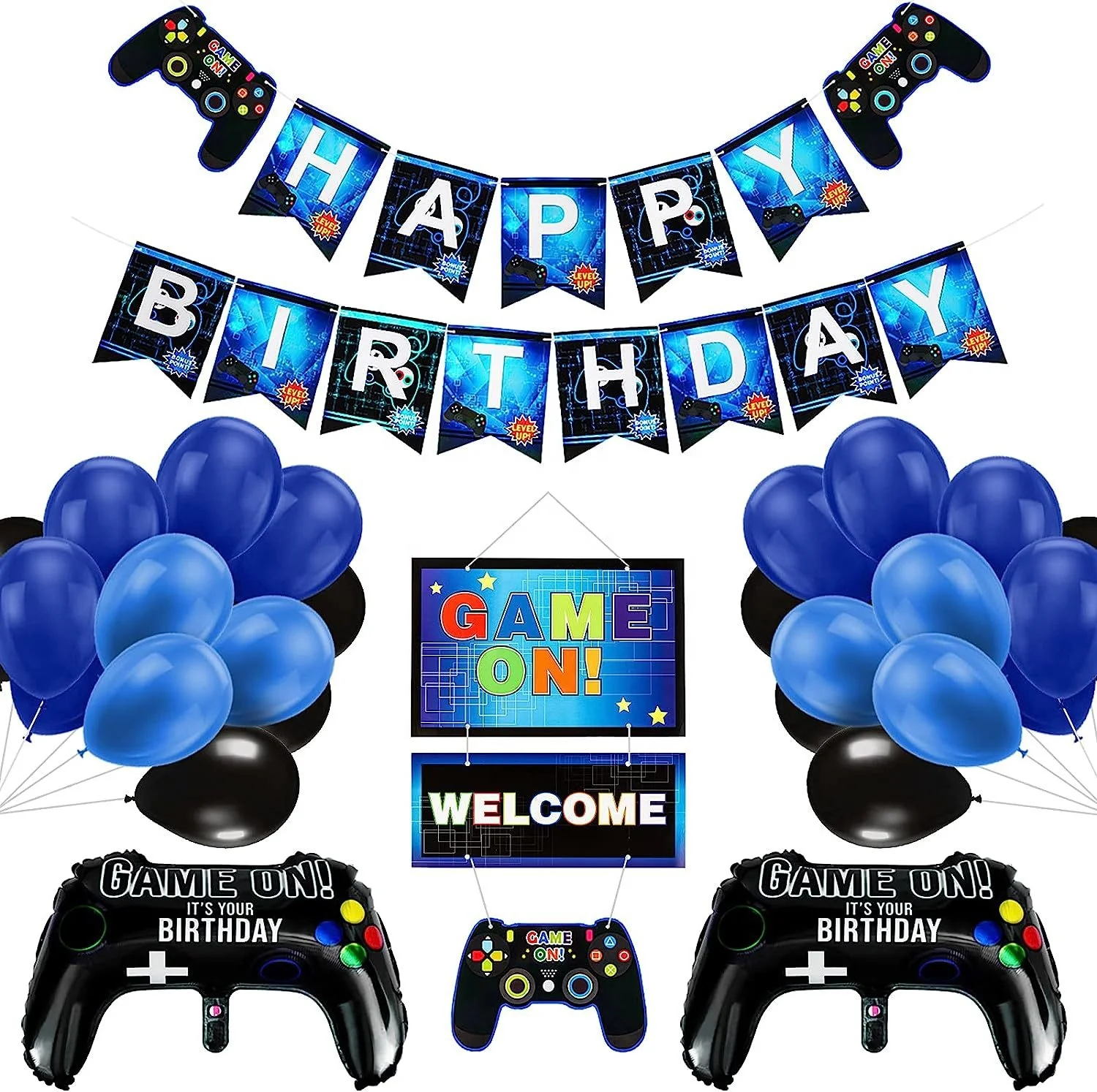 Happy birthday decoration  happy birthday banner balloon and game controller balloon Game theme birthday set for boy