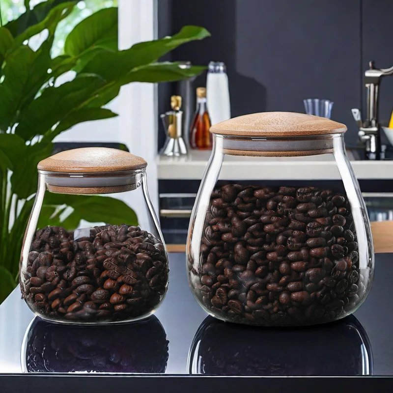 Eco-friendly Handmade Mushroom Shape Cute Airtight Glass Jar With Bamboo Lid For Food Storage Container For Coffee Bean
