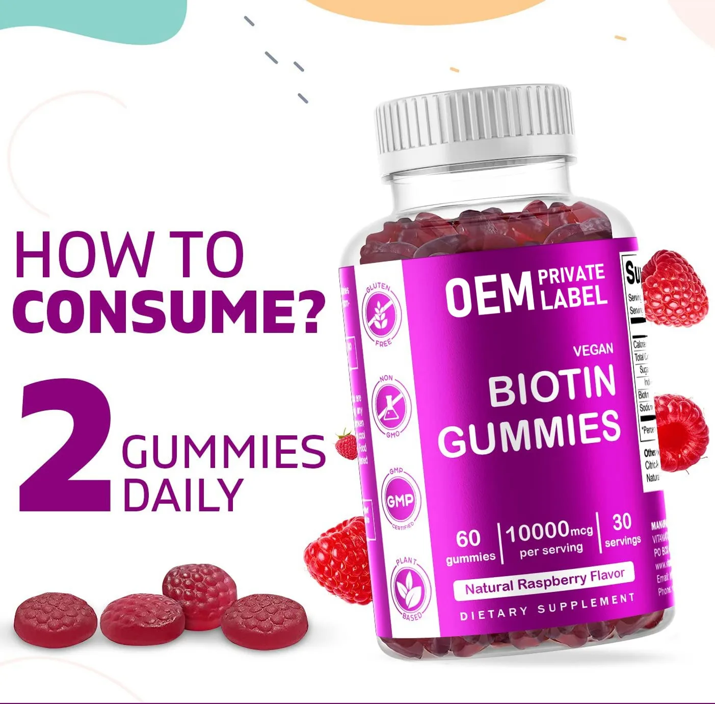 Оптовая продажа вегетарианские биотиновые и коллагеновые жевательные резинки биодобавки cheveux biotin