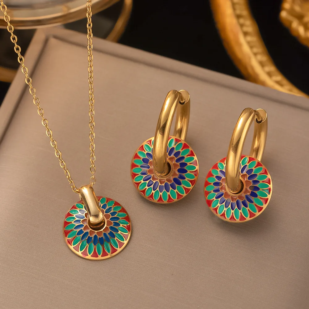 Retro glazed colored earrings with fashionable personality, simple and niche ins style earrings, necklace for women