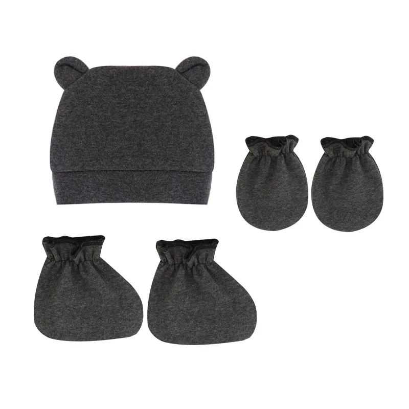 Newborn baby keep warm mitten booties set cute design plain color baby hats and mittens set