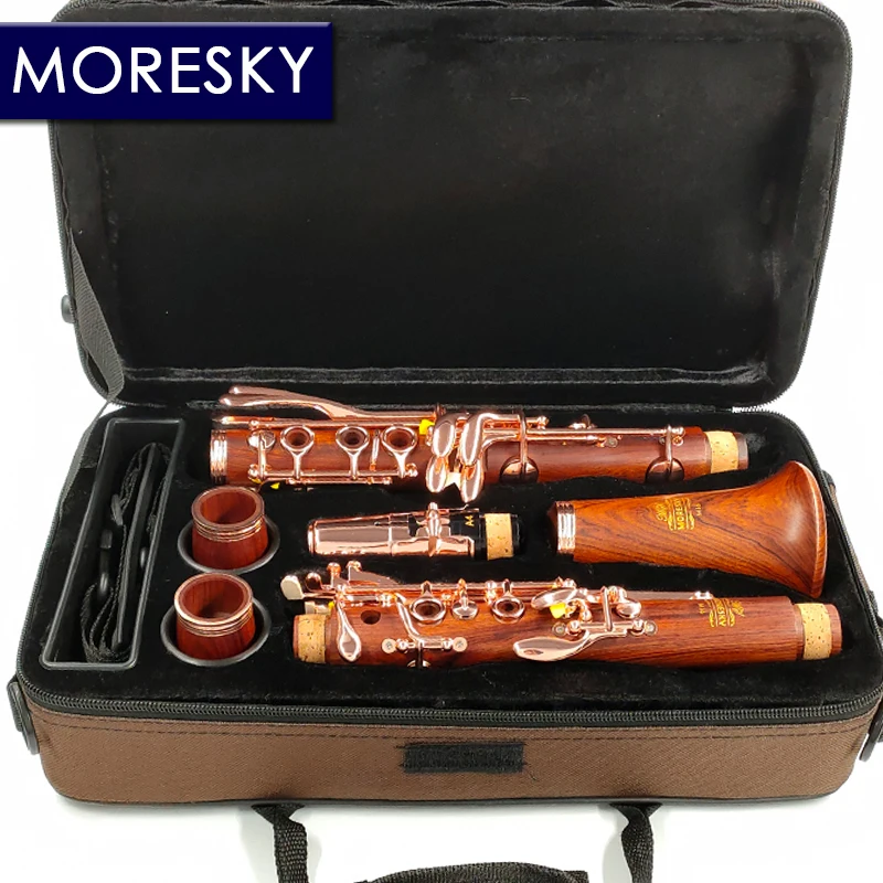 MORESKY Red Wood Professional Clarinet Rosewood bB /Rose Gold-Plated Keys/Redwood Sib Klarnet