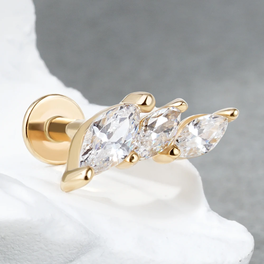 Toposh Flower Butterfly Moon Sword Axe Stud Labret Stud 14K Gold Threadless Lip Stud Earrings Cartilage Body Piercing Jewelry