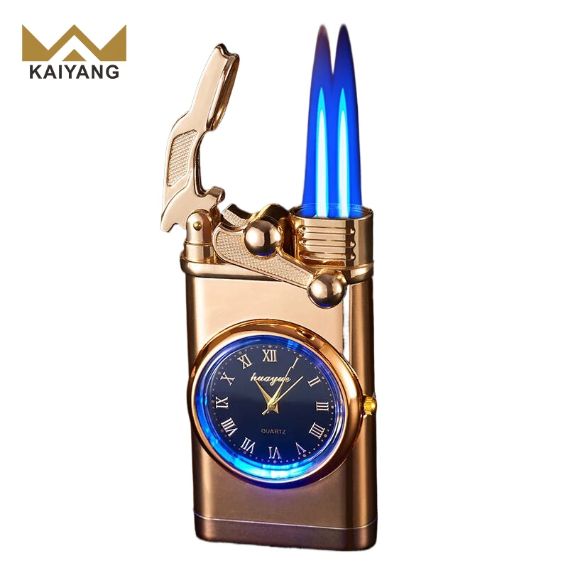Stylish Metal Watch Lighter, Rechargeable Butane Lighter and Timepiece Combo, Durable and Unique