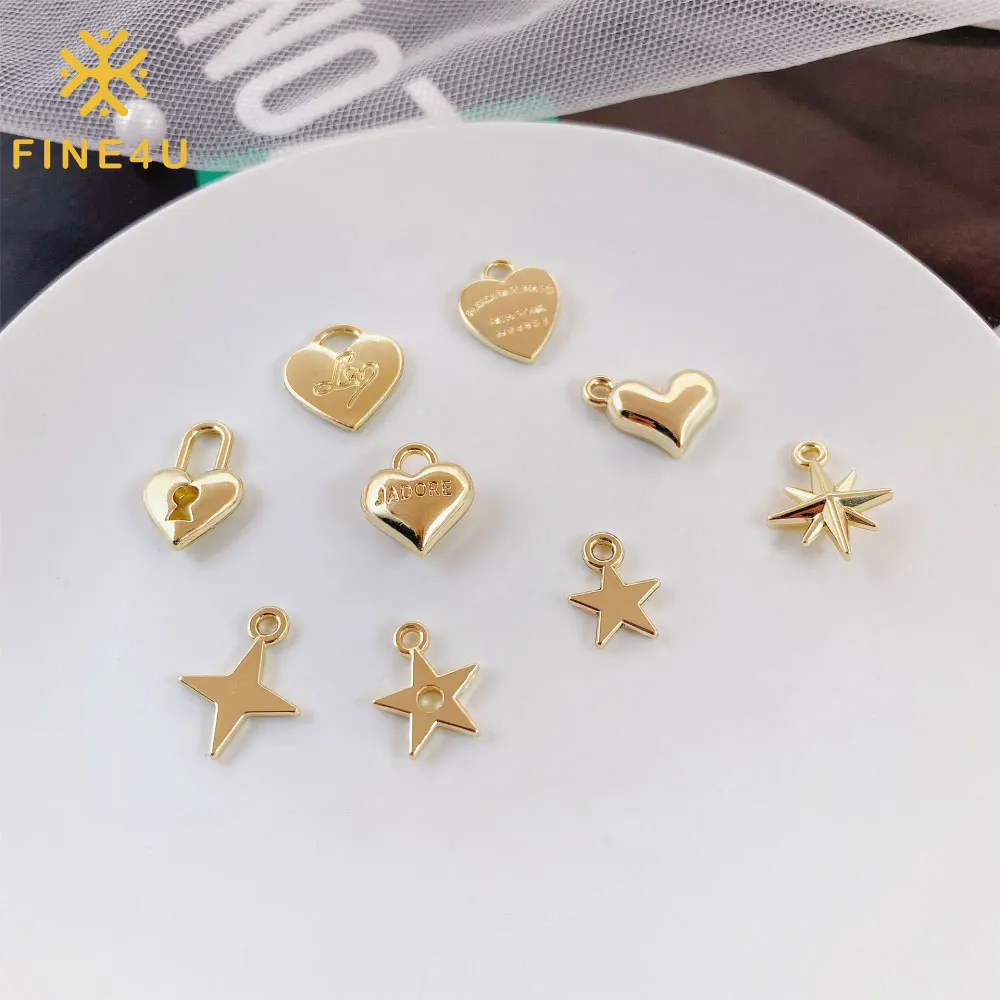 DIY Jewelry Accessories Wholesale Small Love Letters Star Heart Lock Necklace Earring Pendant Charms for Making