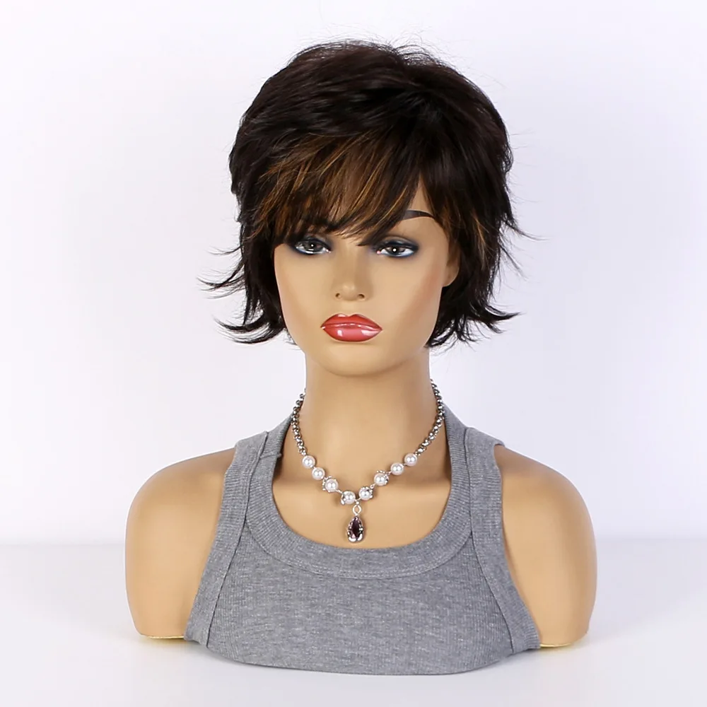 With fringe brown bob wig heat resistant wholesale futura white european women pixie cut short wig
