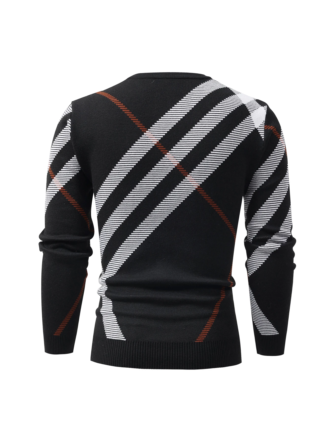 Fashionable Grid Plaid Cashmere Fleece Sweater for Men Round O-Neck Long Sleeve Loose Fit Knitted Pullover for Winter