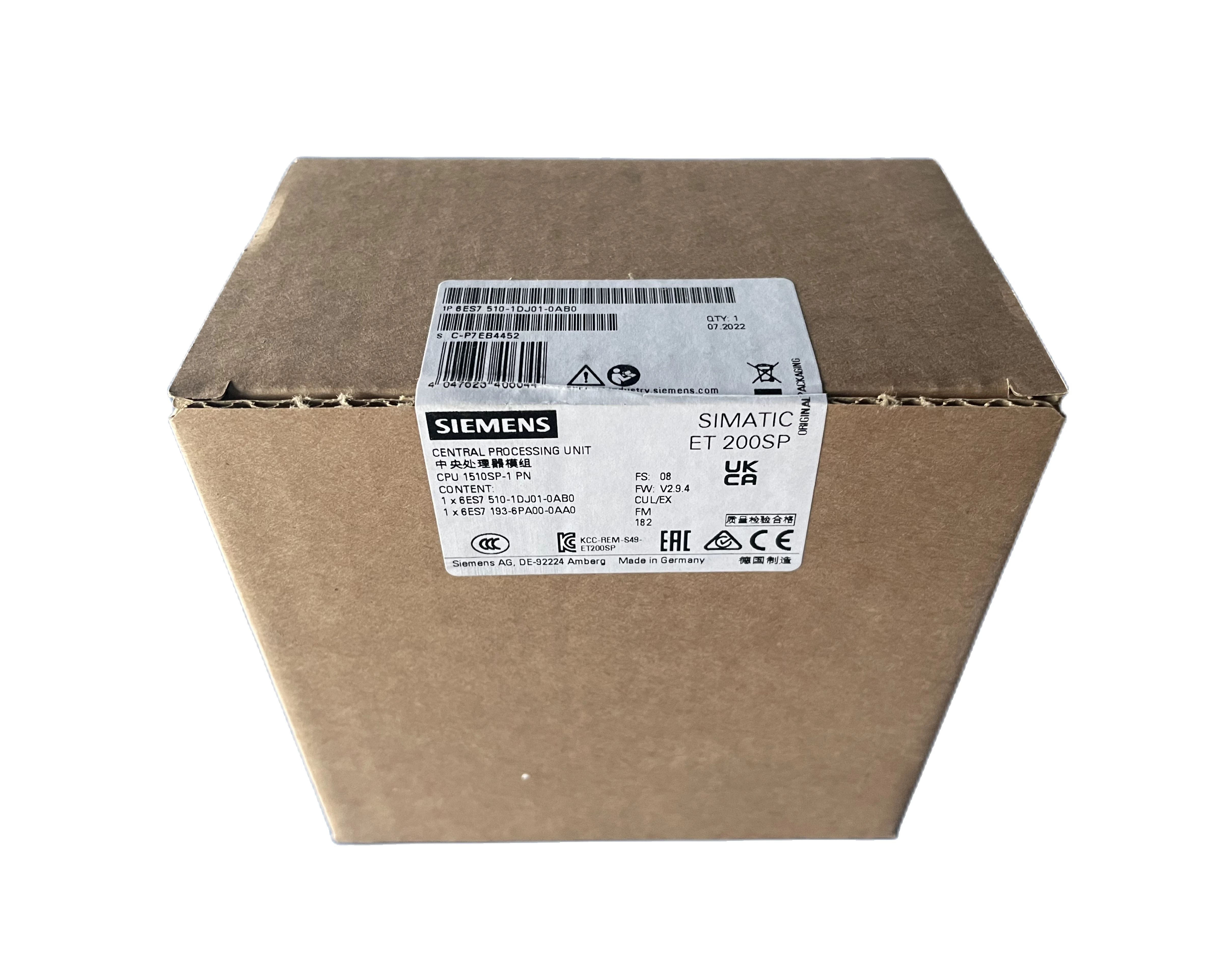 Центральный процессор SIEMENS PLC SIMATIC ET200SP 1510SP-1 PN 6ES7510-1DJ01-0AB0, со склада HYTECH