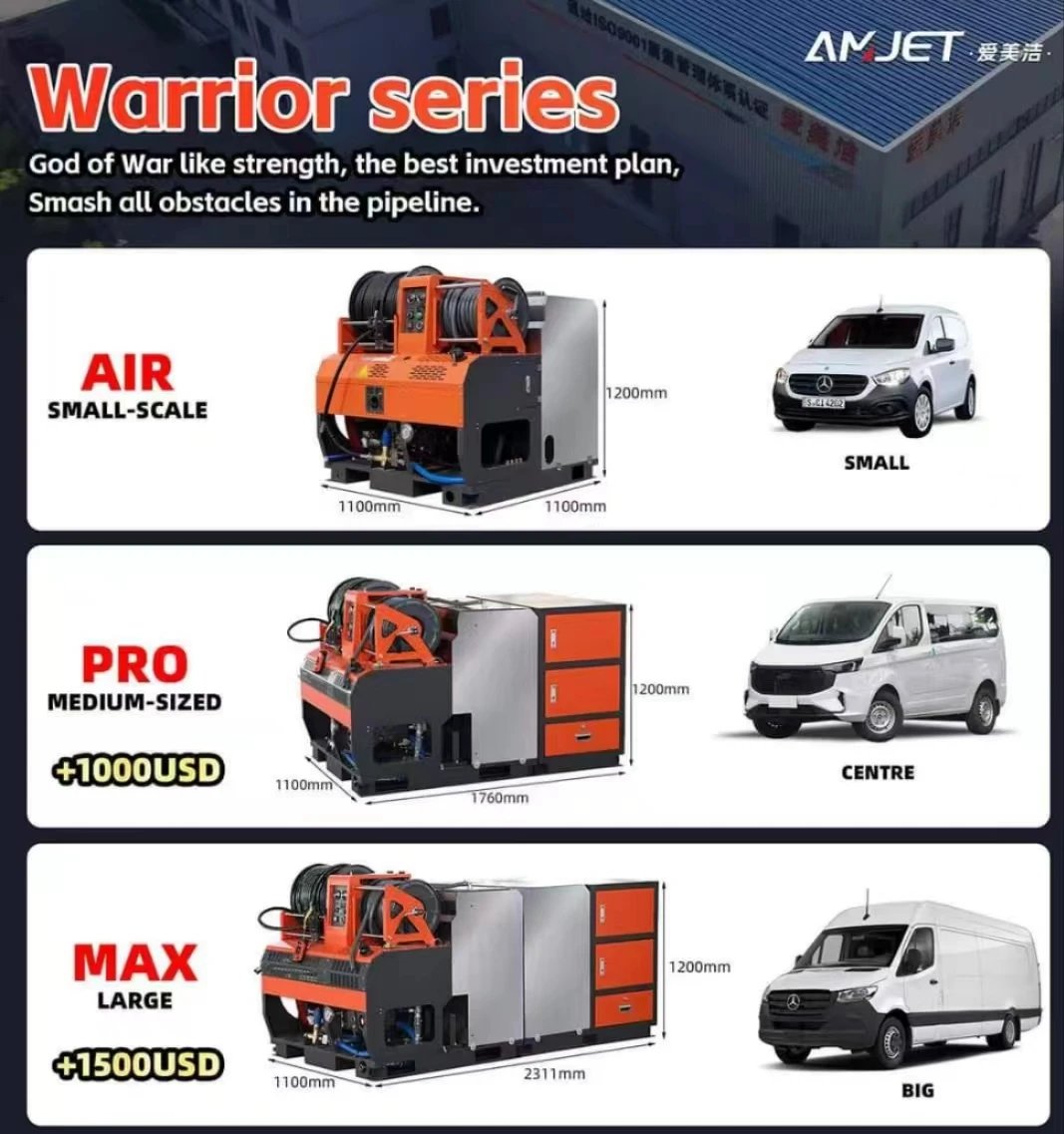 AMJET Pipe Water Jetting Machine 180bar Vehicle Mounted Sewer Jetting Machine 65lpm Special Equipment for Pipe Cleaners