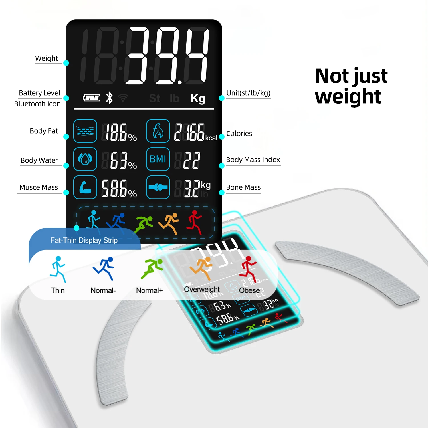 Fashionable Big Screen Tempered Glass Panel BT Body Fat Scale Smart Scale For Body Weight And Fat Digital