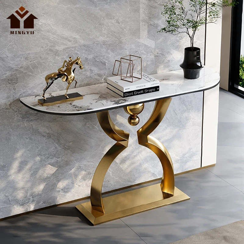 High Loading Ability Console Table Entry Way Durable Golden Side Table For Decoration Beauty Salon Porch Desk Foyer Living Room