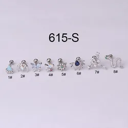 High Quality Korean Jewelry Thin Rod Stainless Steel Colorful Zircon Ear Bone Nails Piercing Screw Stud Earrings