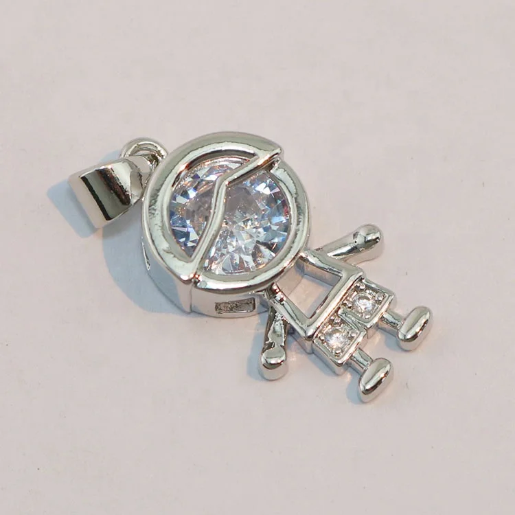 CZ8882 Bling 18k Gold Silver CZ Cubic Zirconia Girl and Boy Kids Best Friend Couple Charms for Bracelet Earring Jewelry Making
