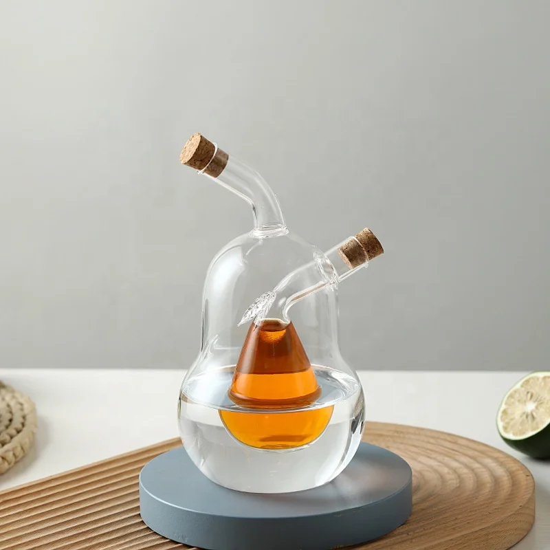 2 in 1 Hand Blown Glass Oil & Vinegar Dispenser Cruet Bottle with Cork Stoppers