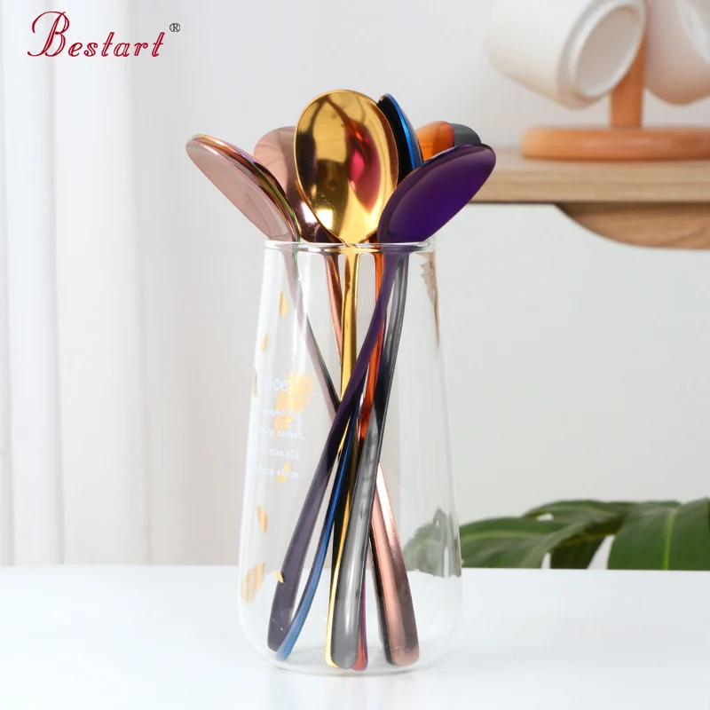 Дешевые цены красочные из нержавеющей стали ужин Рис Круглый столовые приборы набор столовых приборов ложка