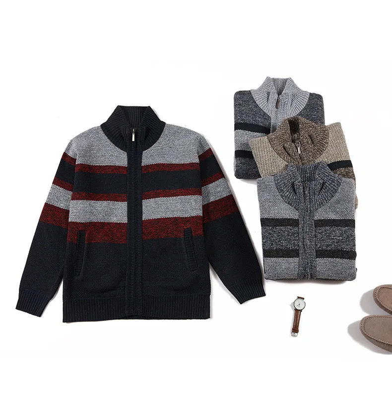 Шерстяной кардиган на молнии с круглым вырезом, зимний мужской кардиган большого размера, вязаные свитера на молнии, унисекс, на заказ