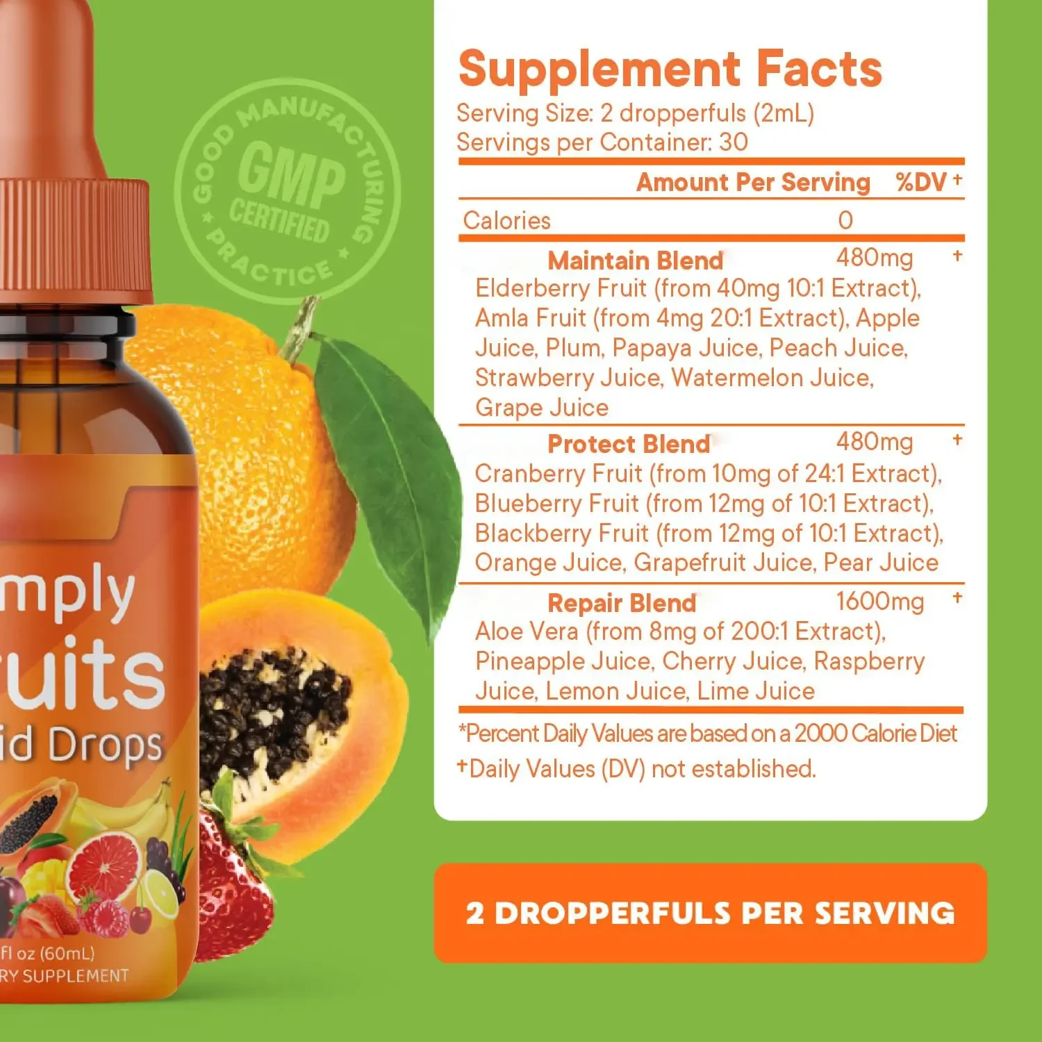 Vegan Fruits and Veggies Liquid Drops Whole Super Fruit and Super Vegetable Supplements with Vitamins and Minerals