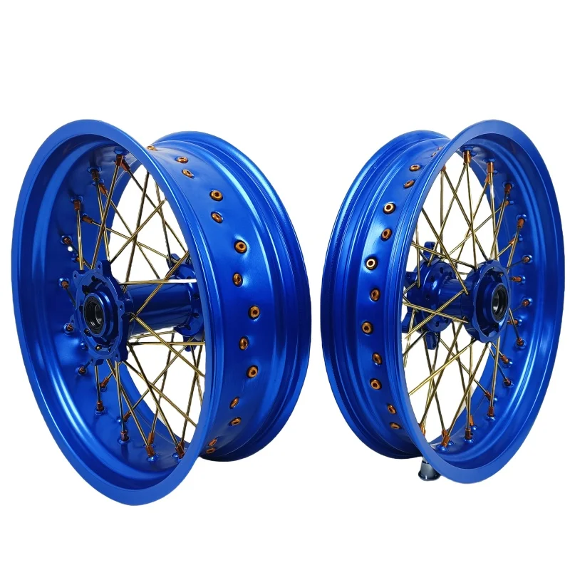 KTM EXC/SXF 250/450 New Trend Dirt BIke Supermoto Wheelset With Aluminum Alloy With Blue Rims And Blue Hubs Gold Spokes