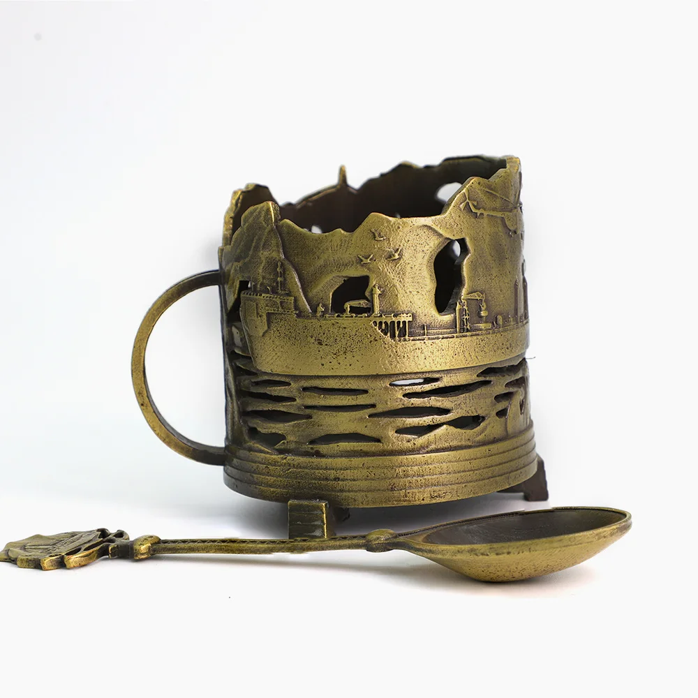 Factory Russian Home Decoration Metal Craft Cup Holder Custom Antique Copper Metal Craft