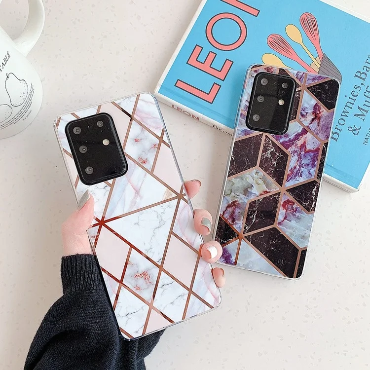 Luxury Plated Geometric Marble IMD Phone Cover for Samsung Galaxy S20 Ultra S21 Plus A72 A52 A32 A21S Note20 Marble Phone Case