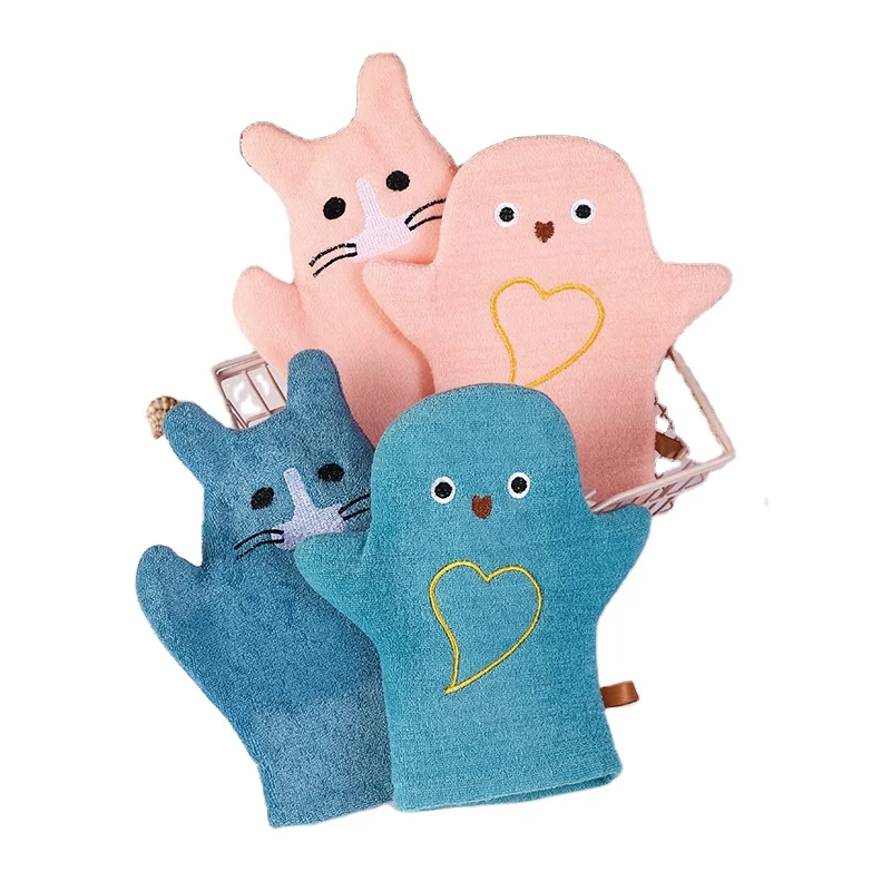 Оригинальные производители мультфильмов для ванны оптом двухстороннее детское отшелушивающее банное полотенце с пятью пальцами