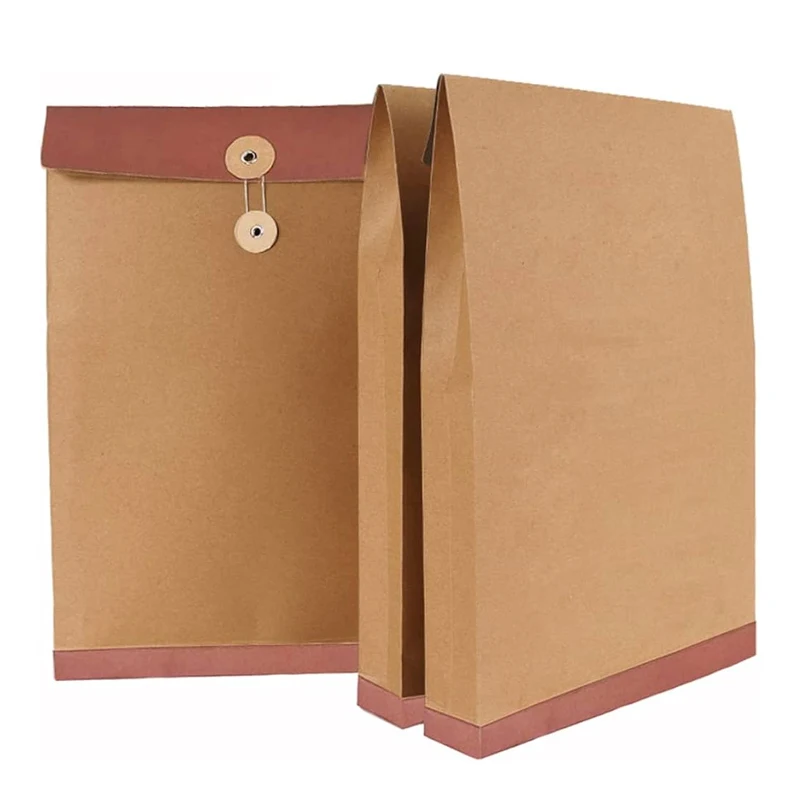 Custom Logo Letter Size File Folder Brown Bag Kraft String Button Envelopes