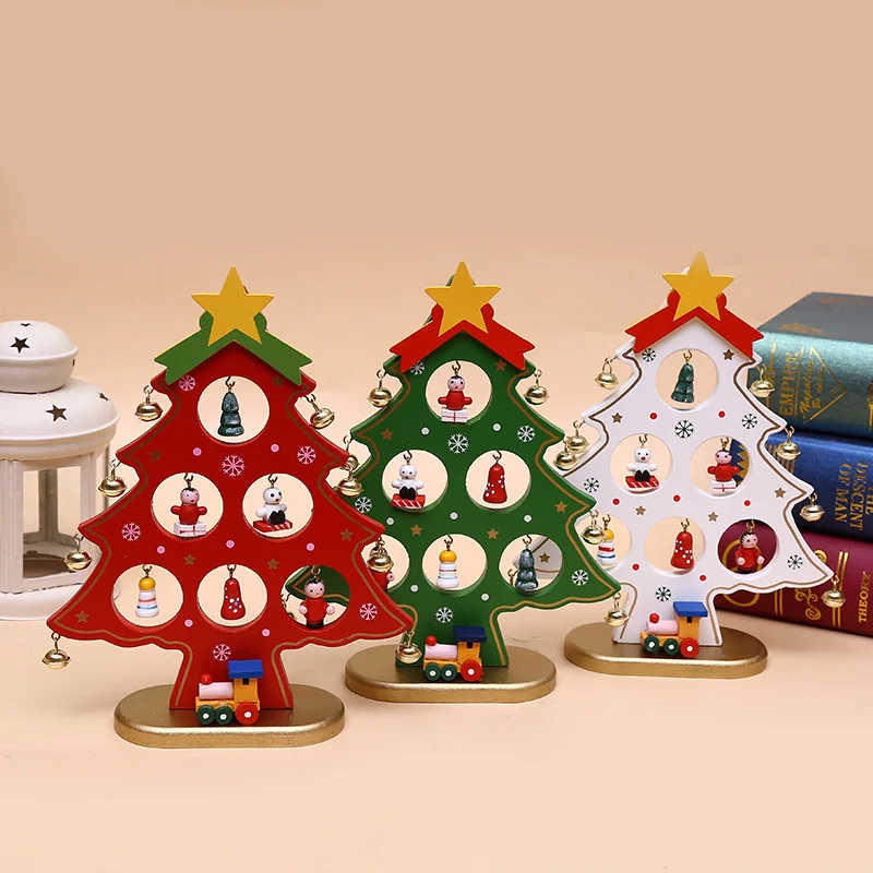 
Christmas wooden tree Creative Kids Christmas Gifts Diy decorativeToy Small Tabletop Wooden Christmas Tree Ornaments 