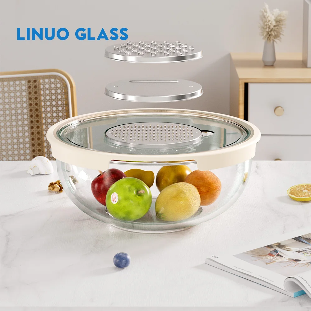 LINUO Vegetable Cutter Slicer Chopper Serving Cooking Stackable Custom Microwave Borosilicate Glass Mixing Bowl Set for Storing