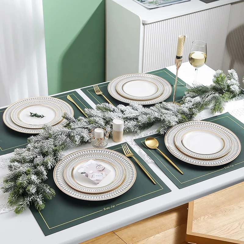 Mfasihon Nordic round gold rim Ceramic porcelain Dinner Plate Hotel restaurant dinnerware Set Steak charger Plate