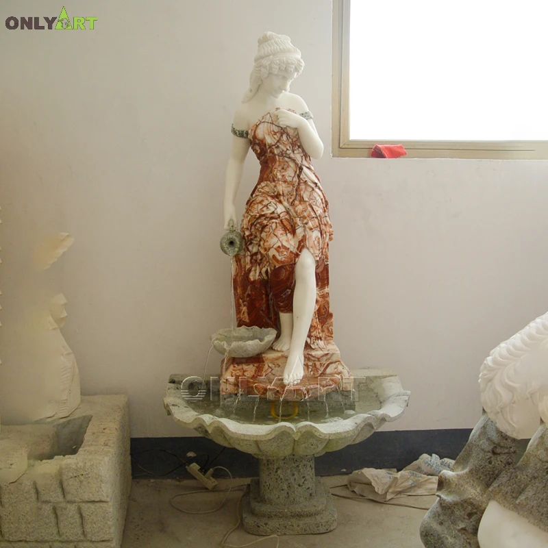 Outdoor Garden Decoration Large Marble Stone Lion Head Girl Boy Poseidon Fountain