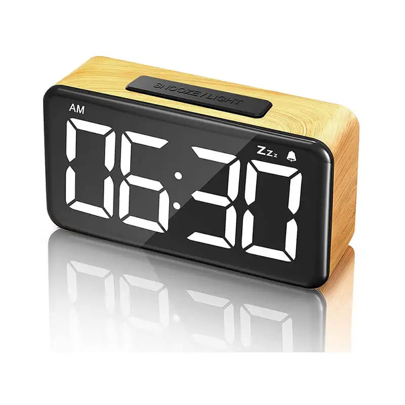 Promotional Easy To Use Desk Table Clocks Solid Wood Home Decor With Digital Display Alarm Clock