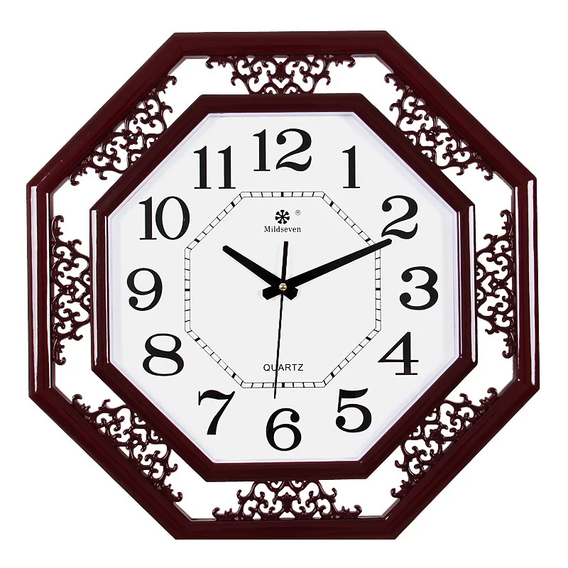 Chinese Retro Style Wall Clock for Living Room Creative New Square Quartz Design Home Electronic Needle Display Plastic Material