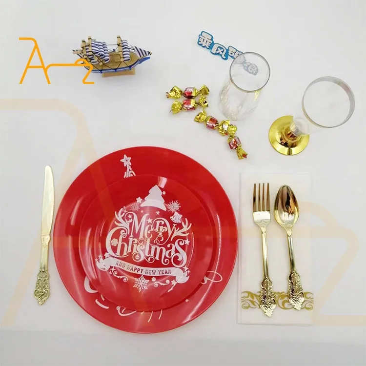 Bulk buy disposable plastic dinner plate wedding party decoration underplates red round 7.5/10.25 inch christmas tableware